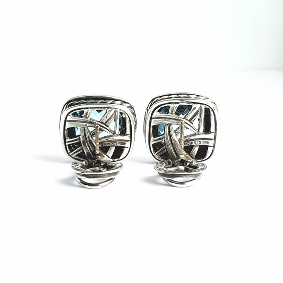 DAVID YURMAN Albion 14mm Blue Topaz Diamond Earrings - Picture 6 of 7